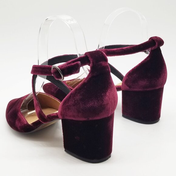 Garnet Hill Esta Crossover Strap Block Heels Burgundy Velvet Size 38 Pointy Toe - Picture 7 of 16